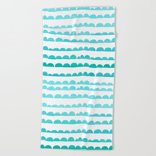 Handdrawn fun stripes pattern in turquoise on white background #Society6 Beach Towel