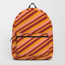 [ Thumbnail: Brown, Orange & Light Salmon Colored Lines/Stripes Pattern Backpack ]