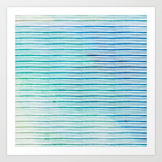 fine aqua handpainted stripes on clear white Art Print