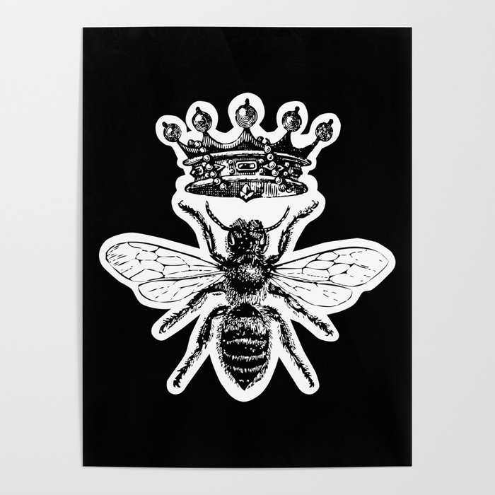 Queen Bee No. 4 | Vintage Bee with Crown | Black and White | Poster