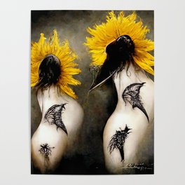 Hummingbirds in Sunflowers Poster
