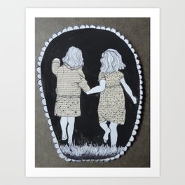 WE GO INTO THE DARKNESS TOGETHER Art Print | Holdinghands, Bestfriends, Drawing, Foundpaper, Friendship, Ink Pen 