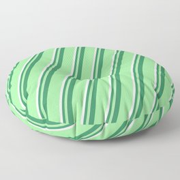 [ Thumbnail: Sea Green, Green, and White Colored Pattern of Stripes Floor Pillow ]