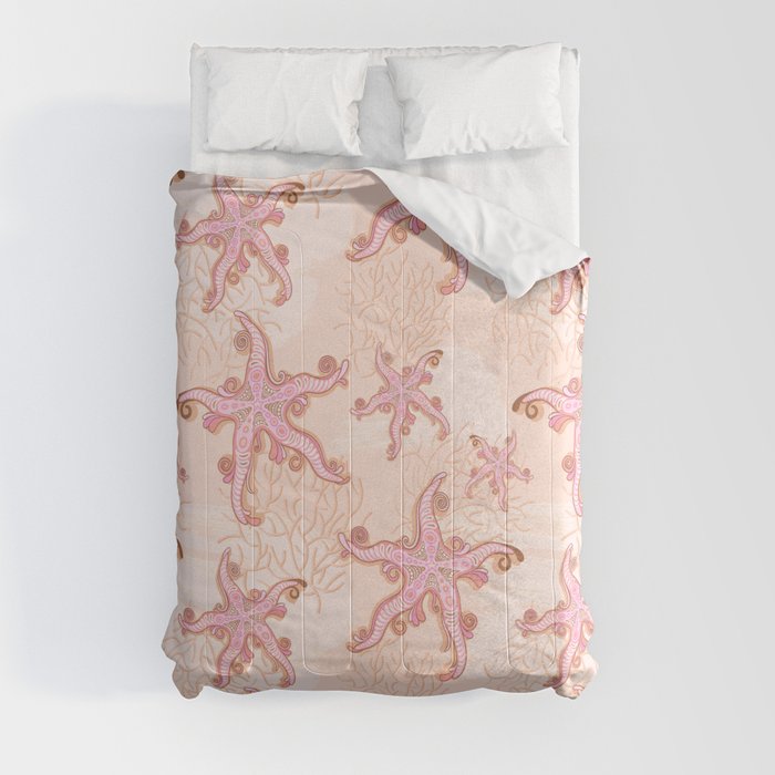 Starfish and Coral Pink Pastel Pattern Comforter