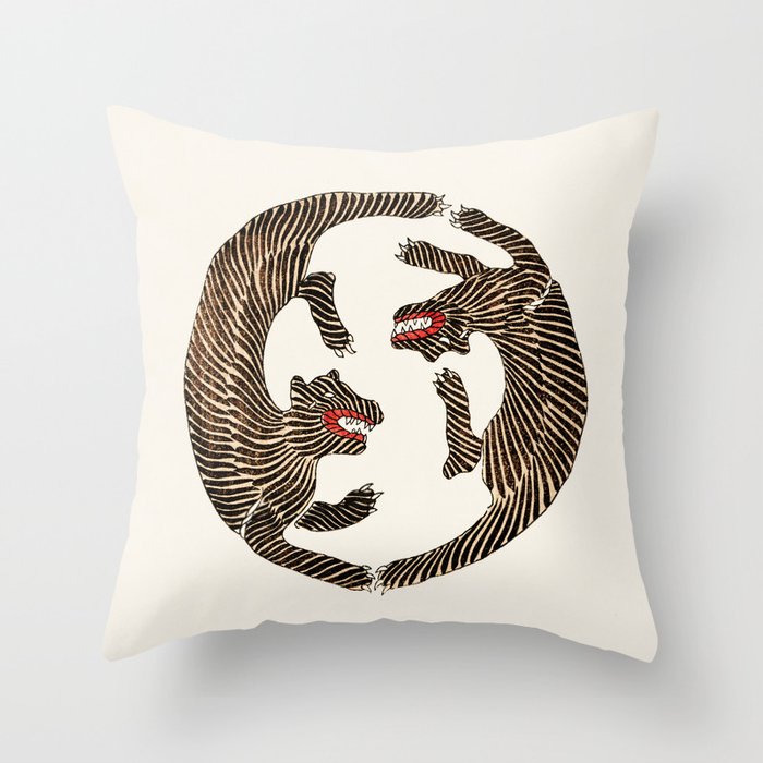 Vintage Japanese Tiger design Throw Pillow