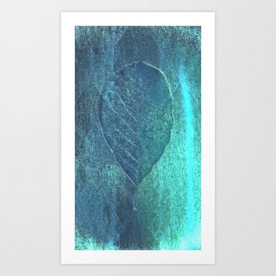Light blue teal tonnes with an abstract leaf Art Print
