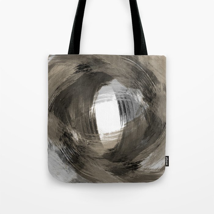 Beige and Grey Modern Abstract Brushstroke Painting Vortex Tote Bag