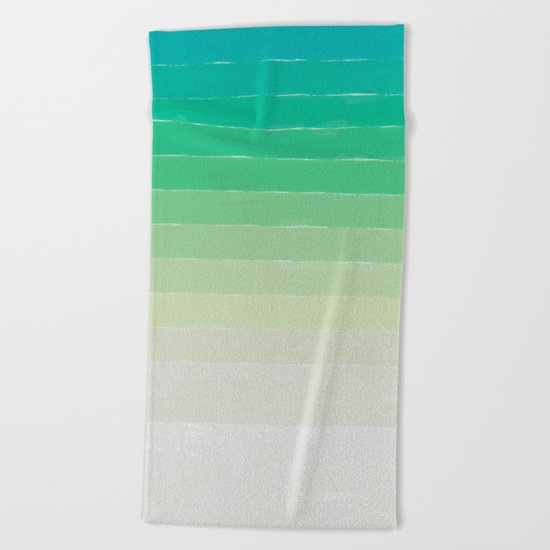 Shades of Ocean Water - Abstract Geometric Line Gradient Pattern between See Green and White Beach Towel