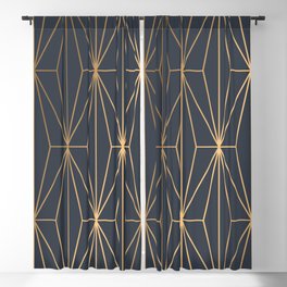Navy Blue Geometric Gold Pattern  Blackout Curtain