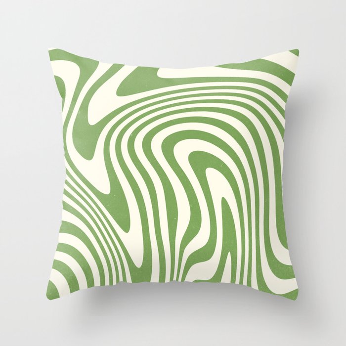 Abstract Swirl Retro 70s Green Sage Throw Pillow