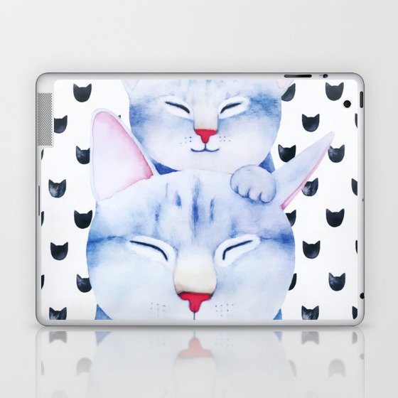 Cute Mom Baby Cat Love Watercolor Laptop & iPad Skin