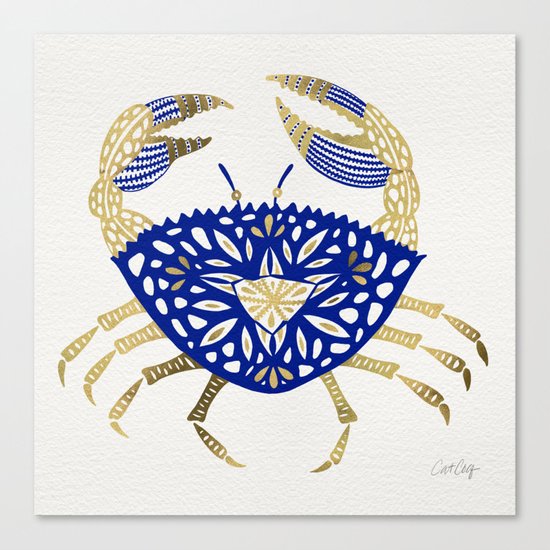 Crab – Navy & Gold Canvas Print
