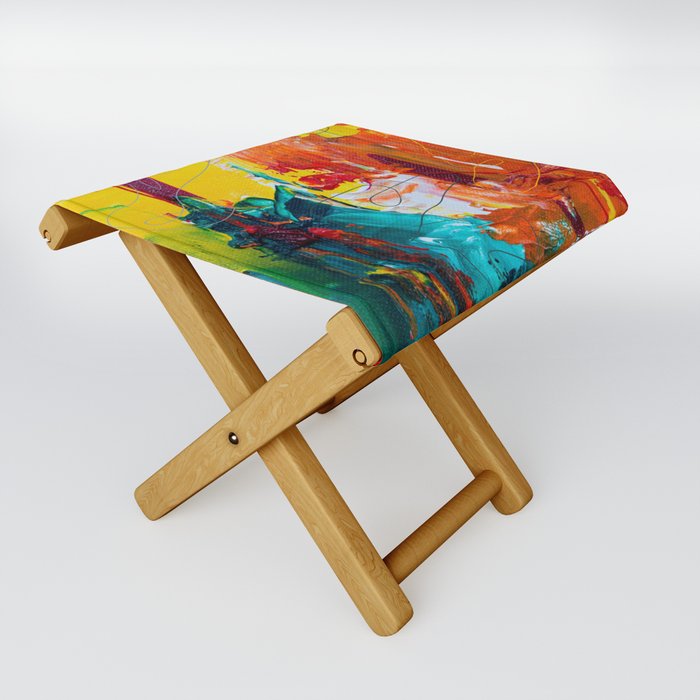 Mid Century Colorful Abstract Folding Stool