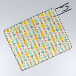 SUNCATCHERS MID-CENTURY MODERN ABSTRACT PATTERN in RETRO MULTI-COLOURS WITH YELLOW ON CREAM Picnic Blanket