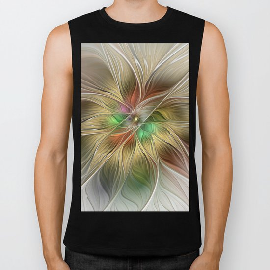 Golden Flourish, Abstract Fractal Art Biker Tank