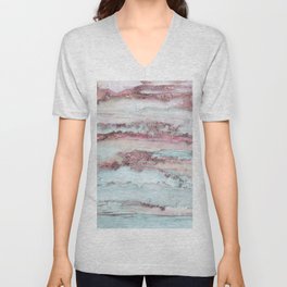Marbled Stripes Luxury Rose Gold And Mint Glamour V Neck T Shirt
