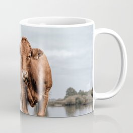 Brown cow in field with tong out | Color | Fine Art Nature Photography Print Coffee Mug