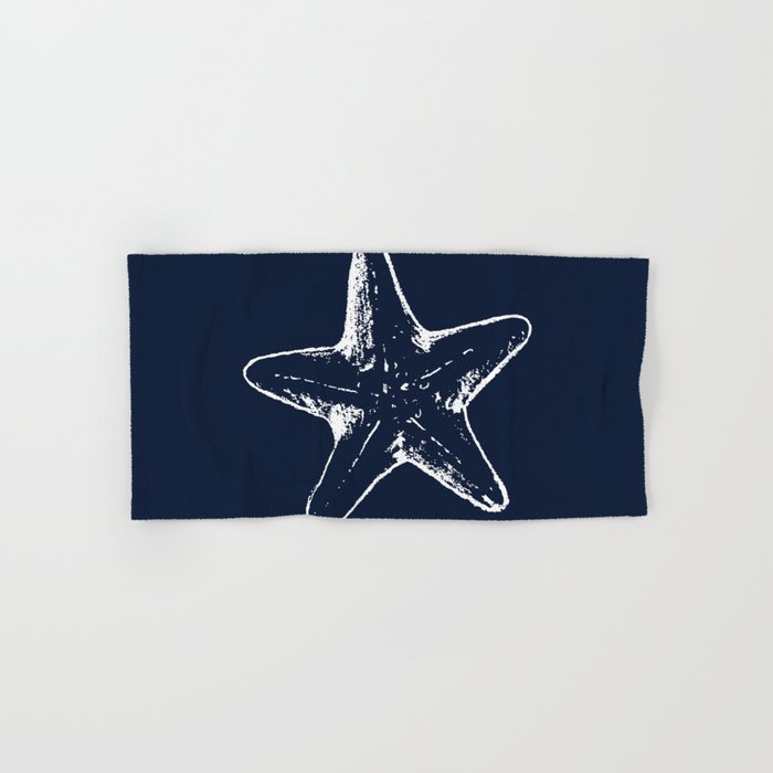 Navy Blue Star Fish Nautical Beach House Decor Hand Bath Towel