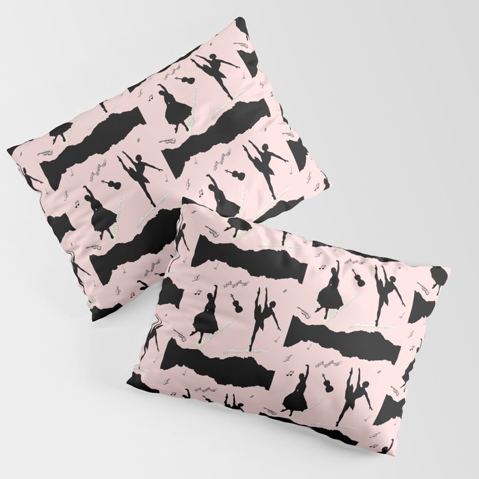 Two ballerina figures in black on pink paper Pillow Sham