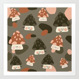 Retro cute mushroom - Surface pattern design Art Print