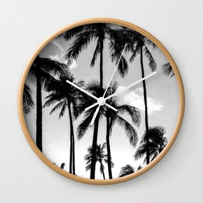 black white beach Wall Clock