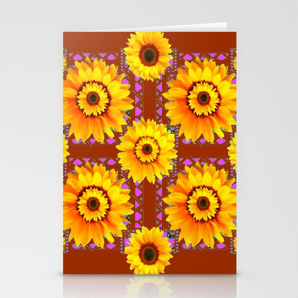 CINNAMON COLOR YELLOW SUNFLOWERS ART Stationery Cards