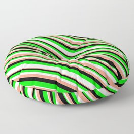[ Thumbnail: Lime, White, Dark Salmon, and Black Colored Pattern of Stripes Floor Pillow ]