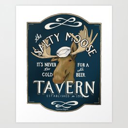 The Salty Moose Art Print | Illustration, Drawing, Tavern, Typography, Animal, Moose, Maine, Newengland 