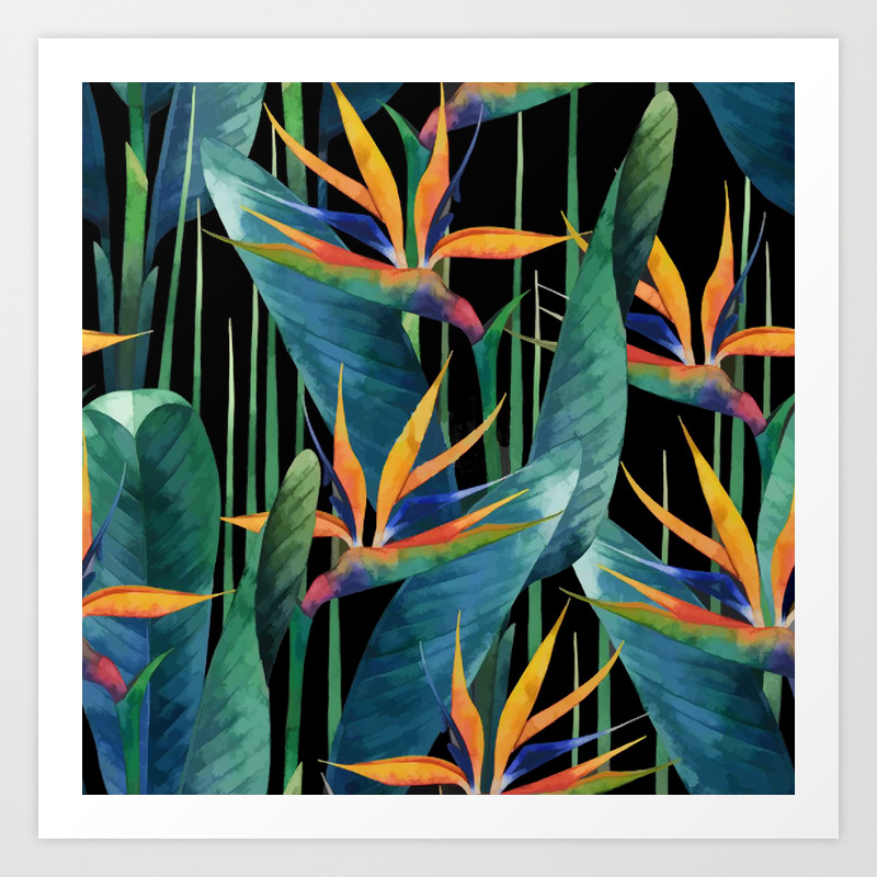 Watercolor Painting Tropical Bird Of Paradise Plants Large Art