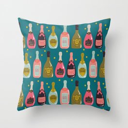 Champagne Cheers Blue Throw Pillow