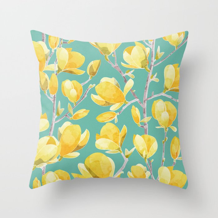 Yellow Magnolia Spring Bloom Throw Pillow