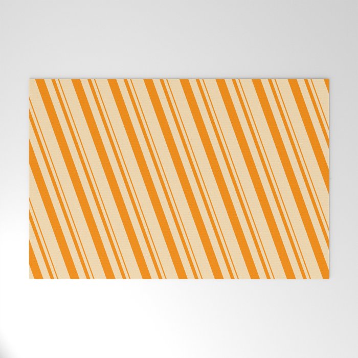 Dark Orange & Beige Colored Lined/Striped Pattern Welcome Mat