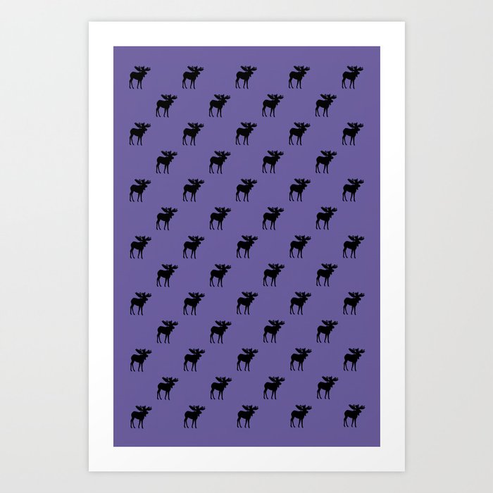 Bull Moose Silhouettes - Black on Ultra Violet Art Print
