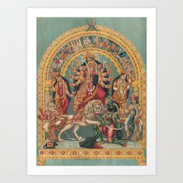 Shri Durga With Mahisha Trisula Lakshmi Saraswati Art Print