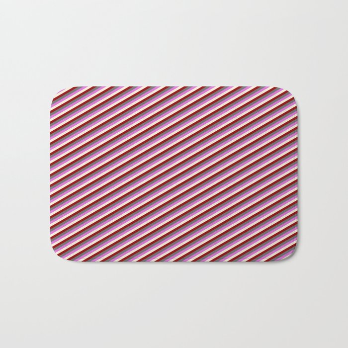 Dim Gray, Orchid, Beige, and Dark Red Colored Lined/Striped Pattern Bath Mat