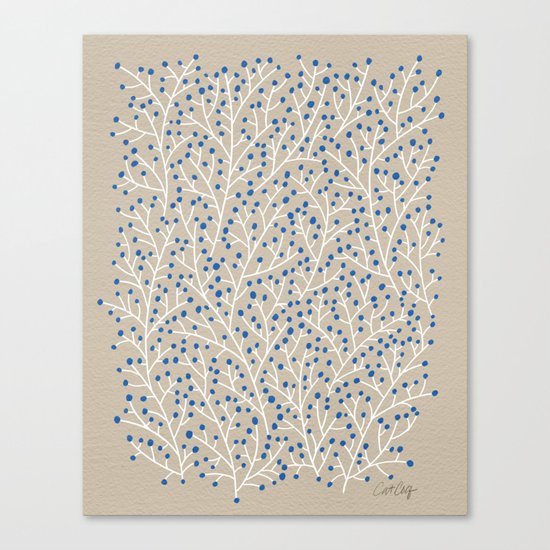Blue & White Berry Branches Canvas Print