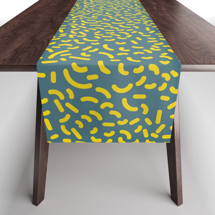 Blue and Yellow Retro Memphis Style Pattern Table Runner