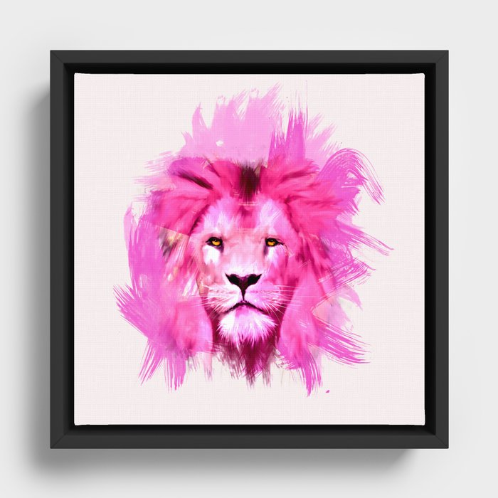 A pink lion looked at me Framed Canvas