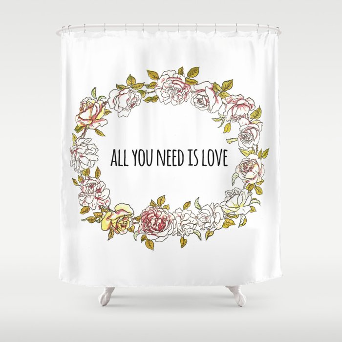 Love Quote Vintage Illustration Print Shower Curtain By