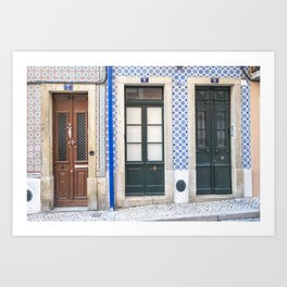 Three doors art print - Lisbon Alfama blue green azulejos - street and travel photography Art Print