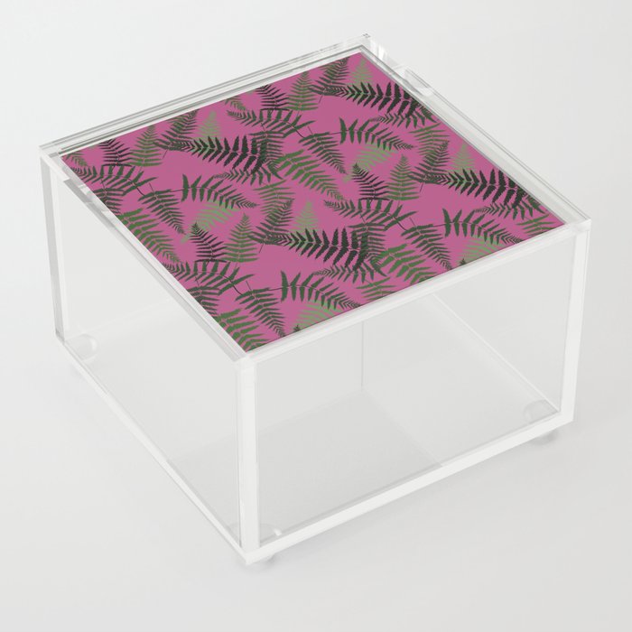 Fern Leaf Pattern on Magenta Background Acrylic Box