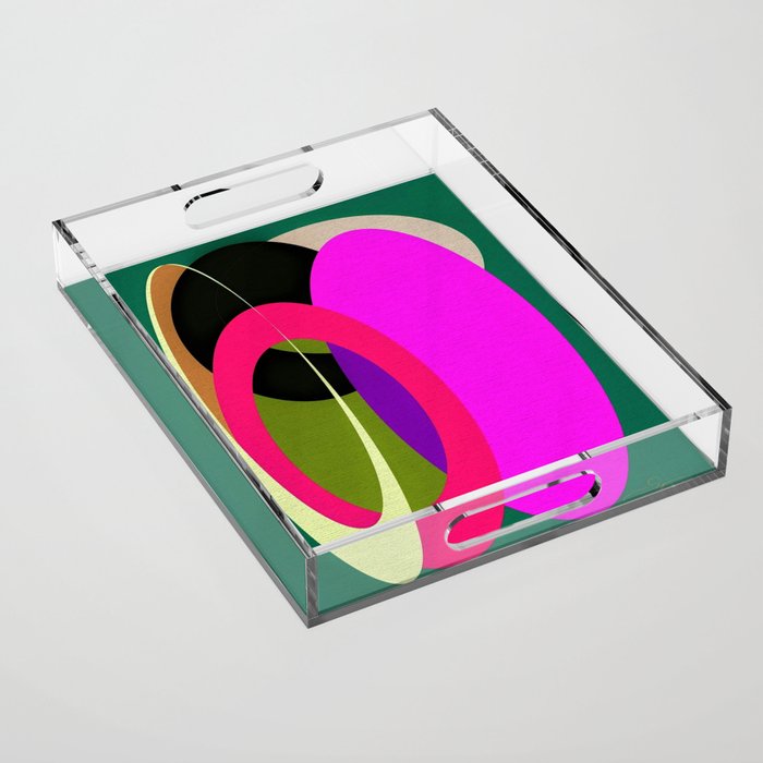 Abstract Composition in Green and Fuchsia Acrylic Tray