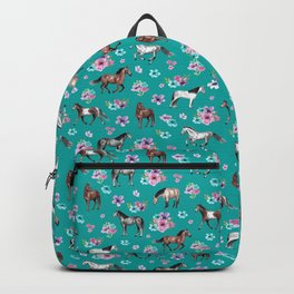 Horse Pattern, Floral Print, Turquoise, Little Girls Room, Horses Backpack