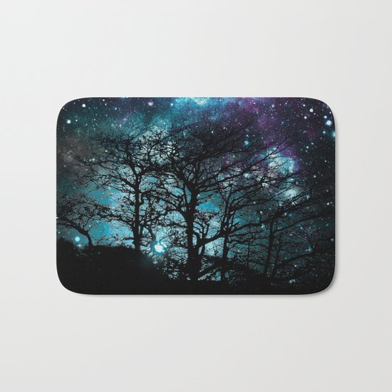 Black Trees Teal Violet space Bath Mat