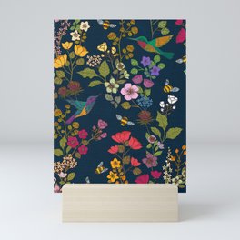 Hummingbirds and Bees {Deep Blue} Mini Art Print