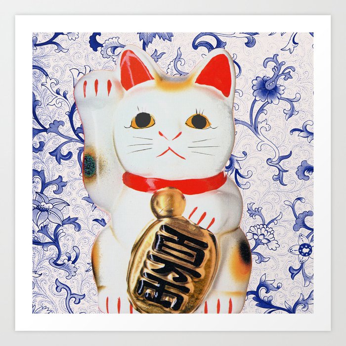 MANEKINEKO CAT PINK PATTERN Art Print