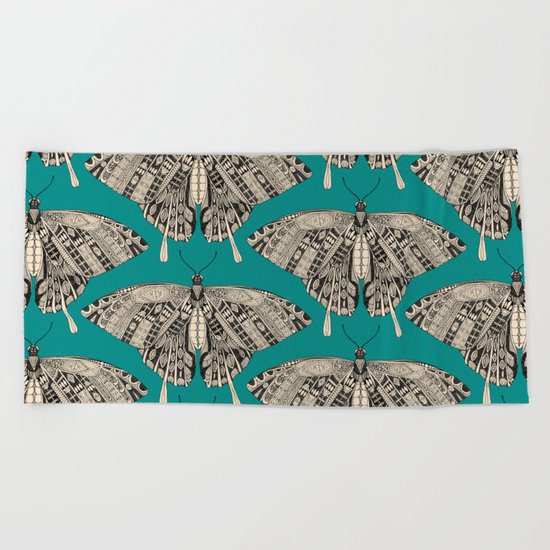 swallowtail butterfly teal black Beach Towel