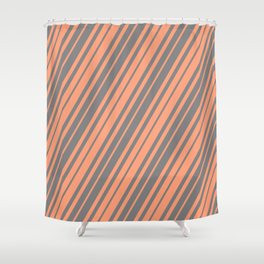 [ Thumbnail: Gray & Light Salmon Colored Lined/Striped Pattern Shower Curtain ]