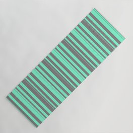 [ Thumbnail: Aquamarine & Gray Colored Stripes Pattern Yoga Mat ]