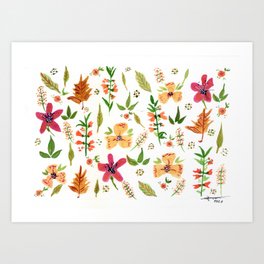 Autumn flowers watercolor pattern Art Print